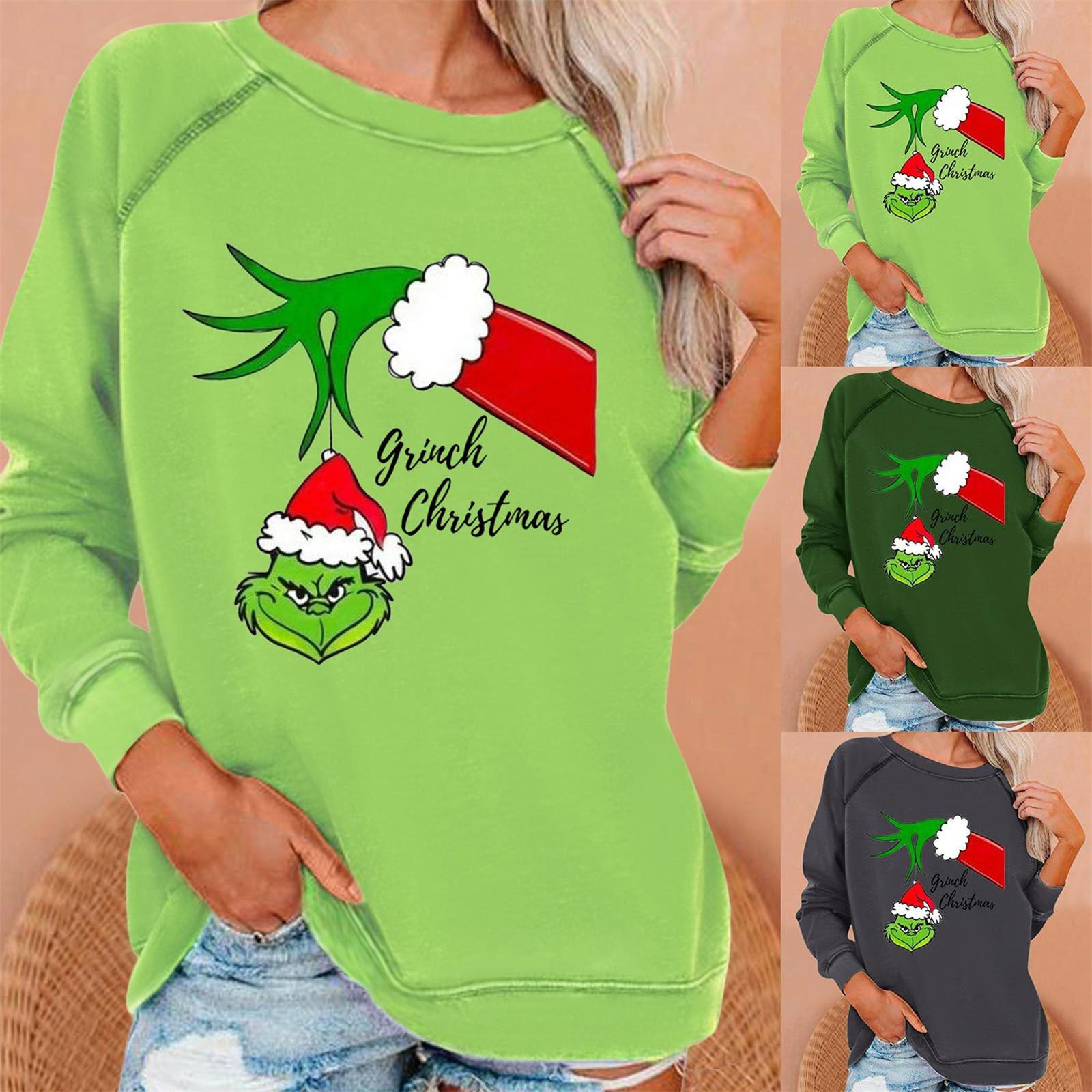 

Украл Рождественский забавный пуловер с зеленым принтом и длинными рукавами реглан, топы, толстовка, подарок для женщин