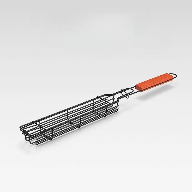 

Wooden Handle BBQ Grill Cage for Outdoor Camping Meat Vegetable Roasting Picnic Charcoal Sausage Skewer красный