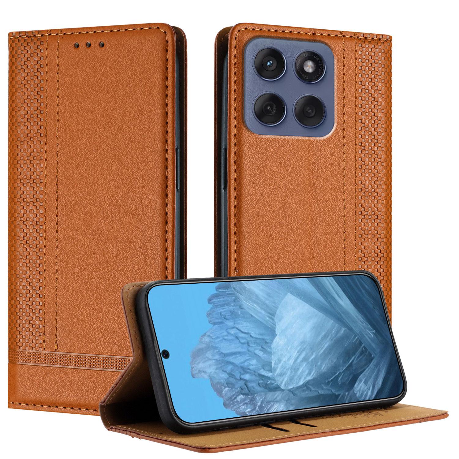 

Чехол для Motorola Edge 60 Fusion 5G, кожаный чехол-подставка с L-образным сетчатым узором и отделениями для карт Brown