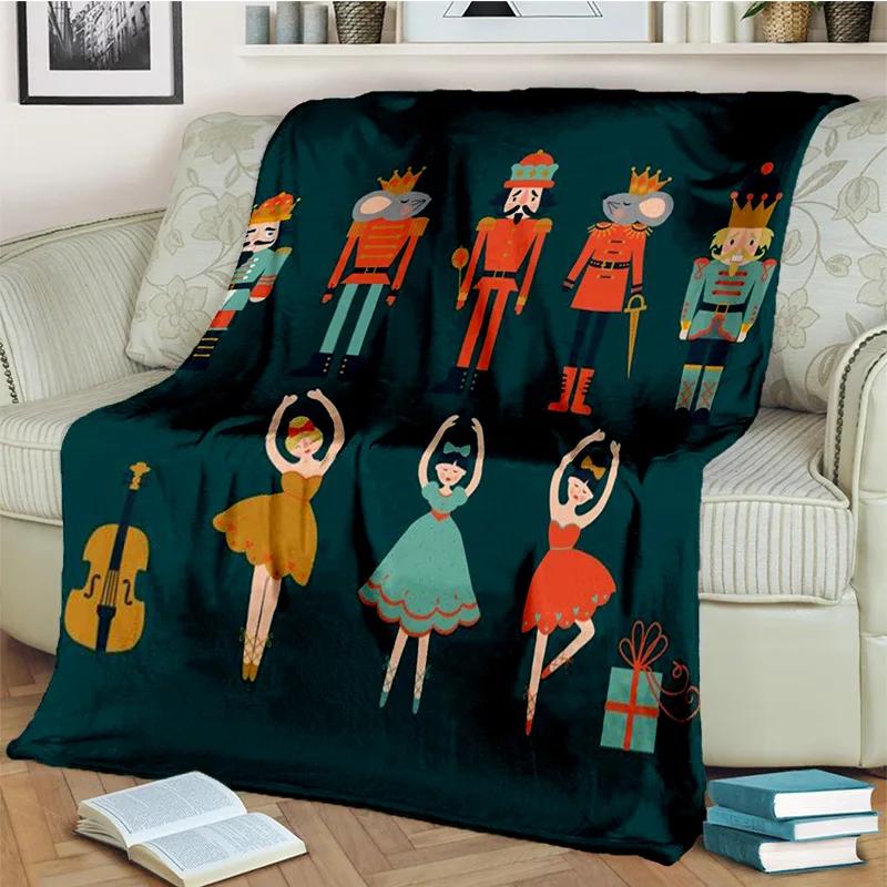 Kreslená deka s vánočním stromkem a Louskáčkem, Měkká přehozová deka pro domov, ložnici, postel, pohovku, na piknik, cestování, do kanceláře, krycí deka pro děti