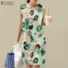 ZANZEA Women Holiday Casual Round Neck Sleeveless Print Dress