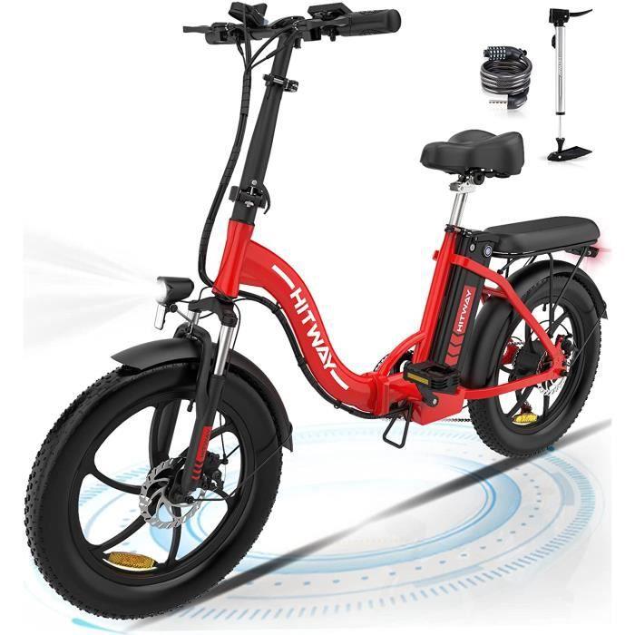 HITWAY Vélo Électrique 20 VTT - Batterie 36V - 11,2Ah - Moteur 250W - 7 Vitesses - Rouge