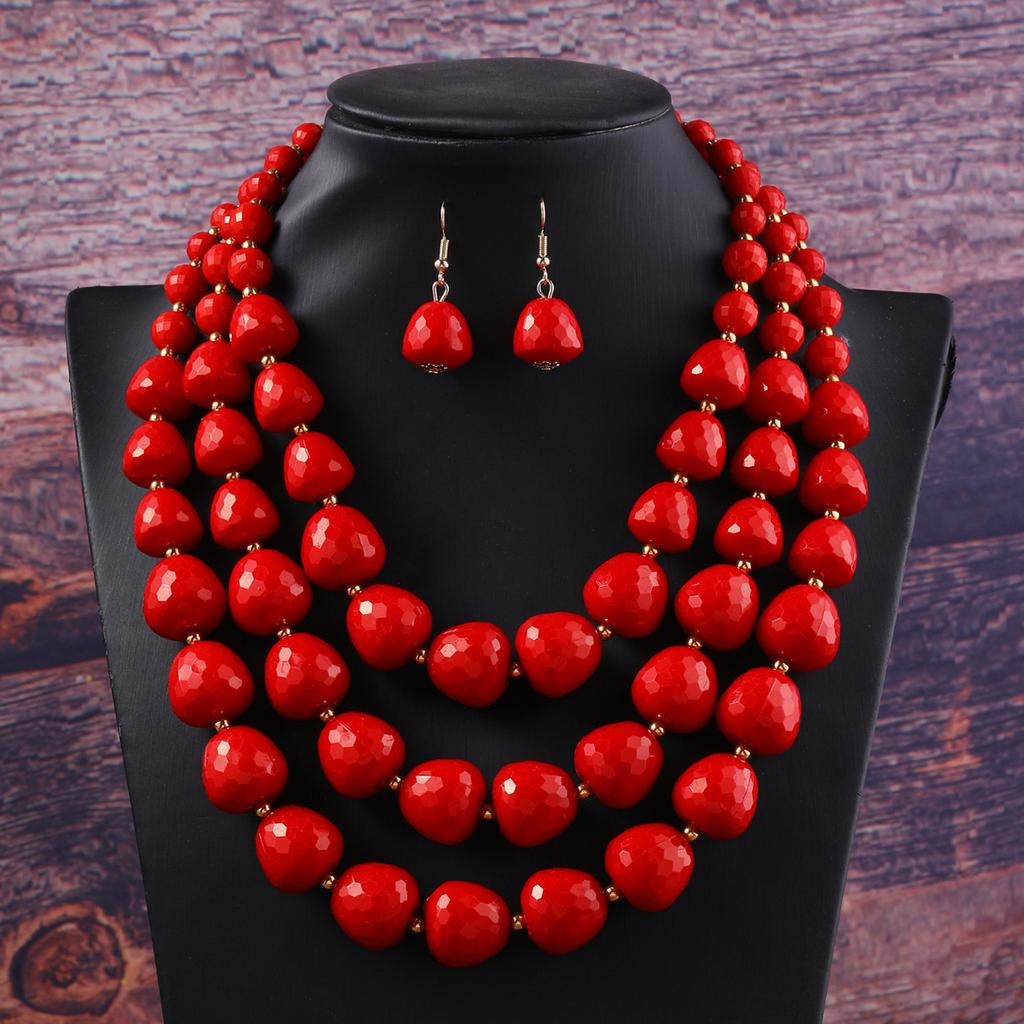 Dreilagiges Halsketten Schmuckset Party Hochzeit Bib Perlen Halskette Ohrringe Für Frauen Choker Afrikanische Halskette Ohrring Sets