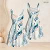 Women S Plus Size Off Shoulder Square Neck Strappy Sleeveless Printed Flared Dress