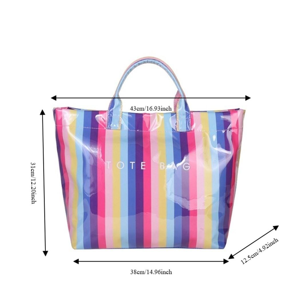 Large Capacity Striped Tote Bag Colorful Shoulder Bag Multi-Functional PVC Handbag Daily