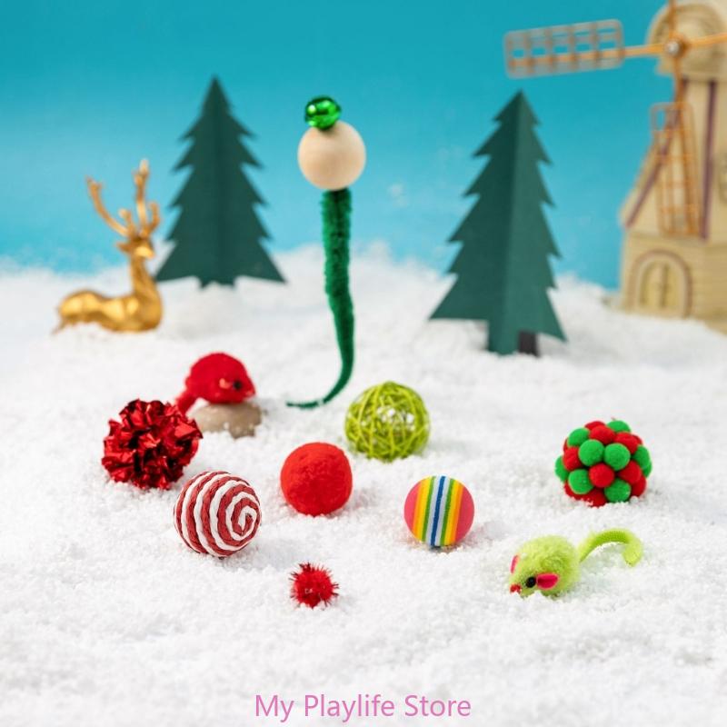 Christmas Cat Balls Toy Accessories Furry Balls Pompoms Rattan Balls Mouse Cat Toy Attachments Balls Mouse