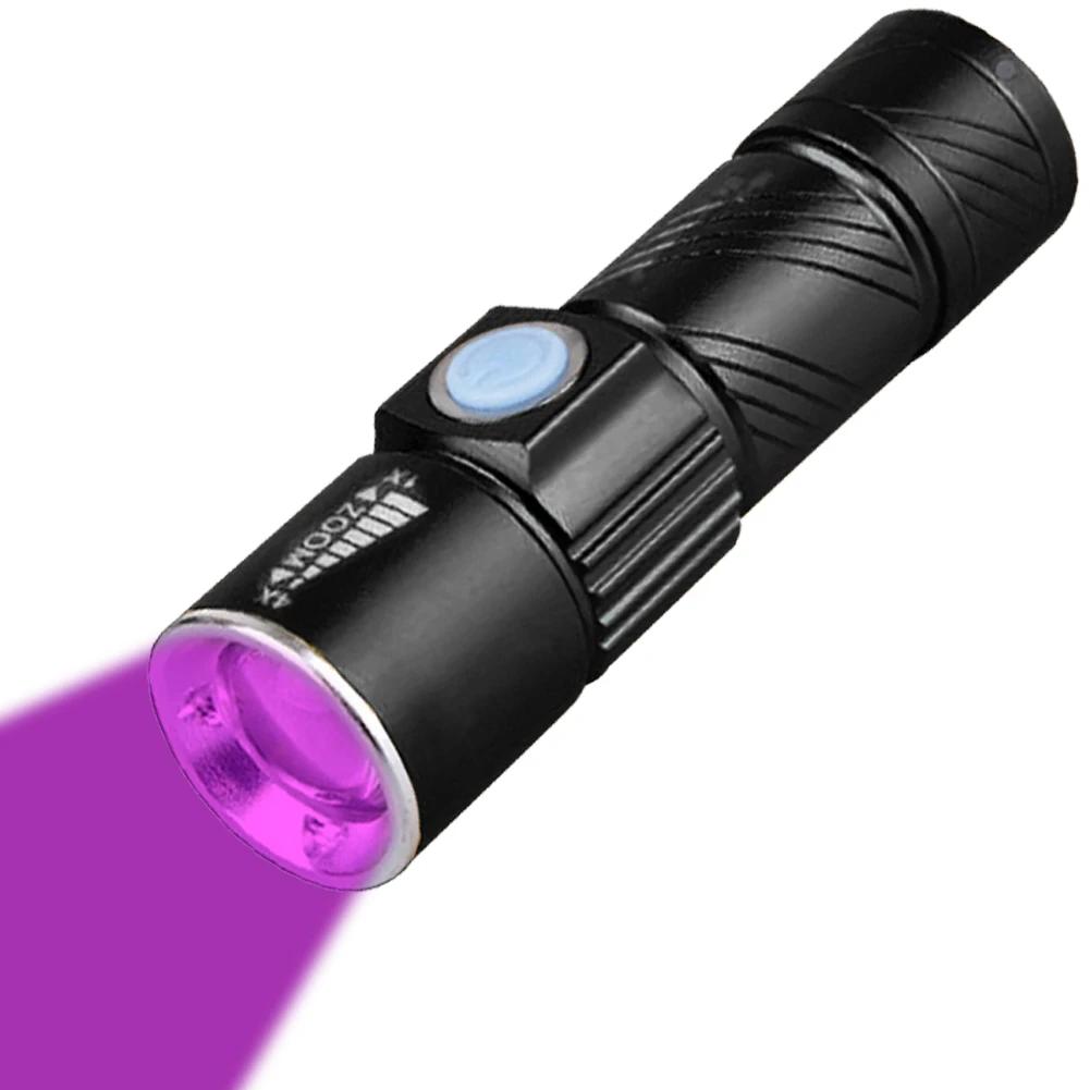 LED UV Flashlight 365nm/395nm Ultraviolet Torch Money Verification Inspection Lamp Pet Urine Stain Detector Tools Purple Light