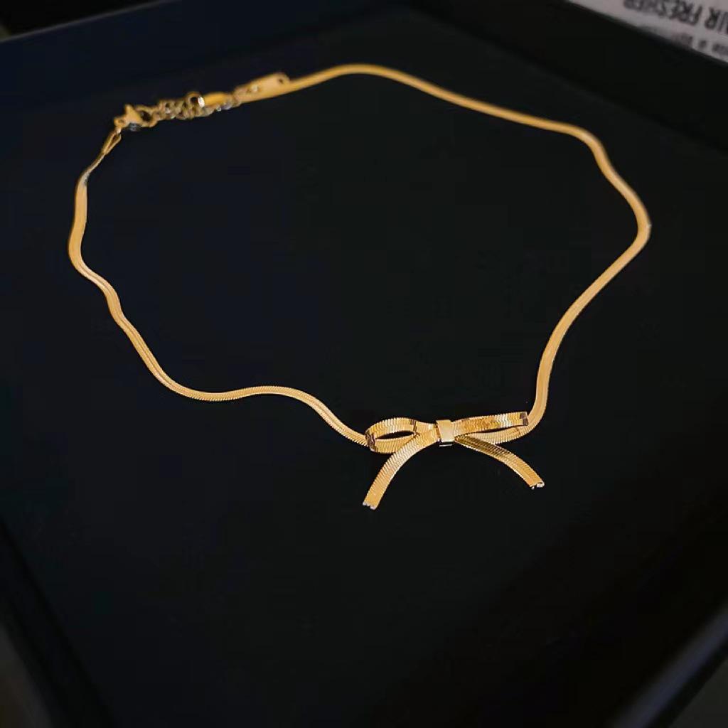 Goldbarren Bohnen Halskette - Edelstahl, Nischendesign, Schlichte Schlüsselbeinkette, Vielseitiger Modeschmuck