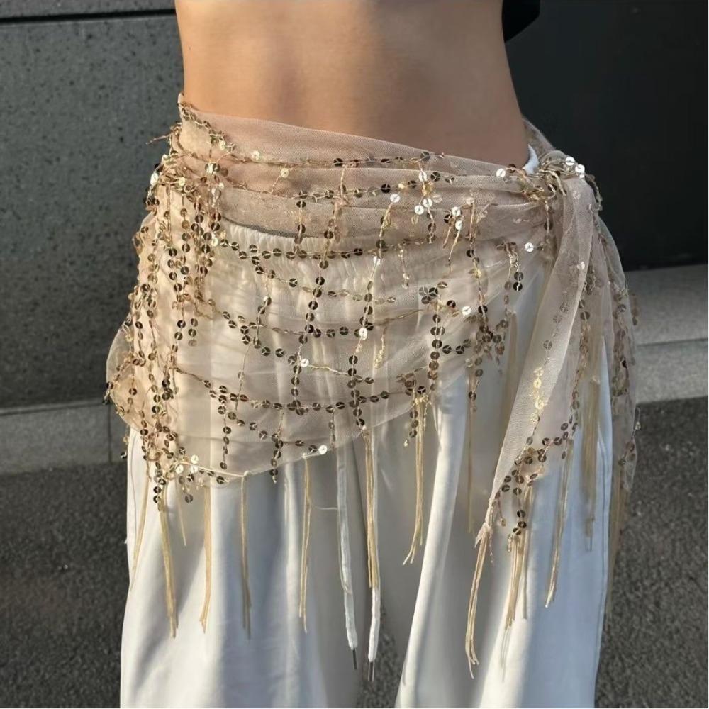 Shiny Sequins Belly Dance Hip Scarf Tassel Women Waist Chains Belly Dance Belt  Dance Costumes