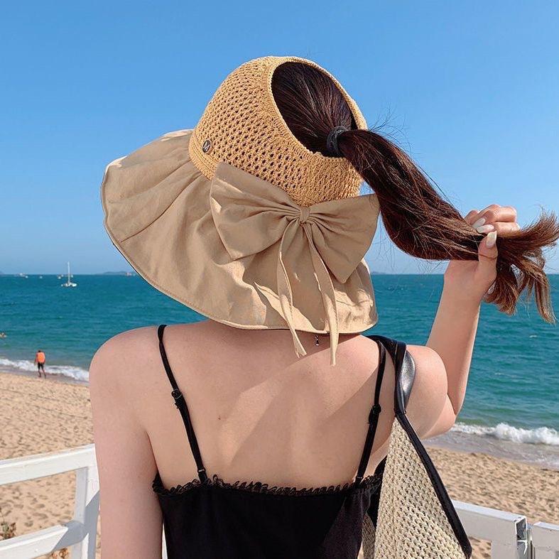 Sunscreen Hat Women's UV Protection Sun Hat Foldable Vinyl Bucket Hat Face Covering Seaside Large Brim Sun Hat