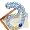 Vintage 16Mm Large Particle High Quality Color Haze Blue Artificial Crystal Pearl Necklace Collarbone