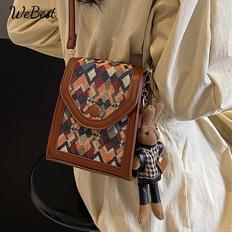 

Fashion Vertical Crossbody Phone Bag with Plaid Design