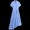 Fashion Style 2024 Spring Women's Lapel Asymmetric Patchwork Hem with Belt Shirt Style Dress 2240371
