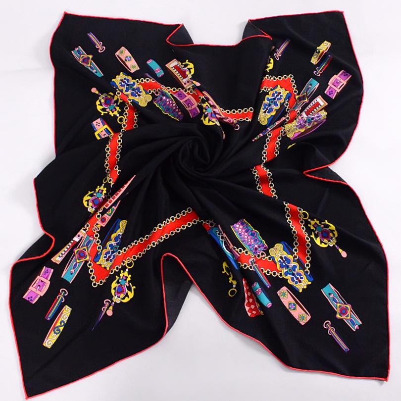[Bysifa]  Black Twill Silk Scarf Shawl Fashion Elegant High Quality Women Spring Autumn Square Scarves 90*90Cm Bufandas