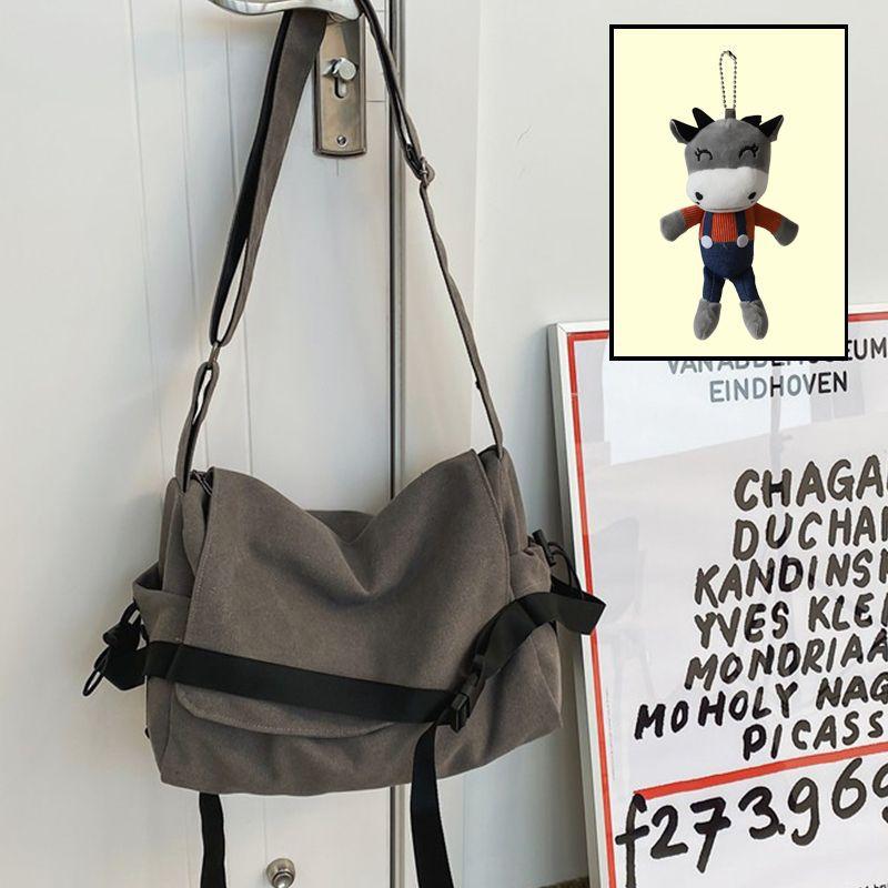 Canvas messenger bag boys trendy brand large capacity ins Japanese versatile retro backpack simple casual men