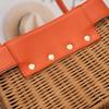 Trend Women's Straw Square Bags Handmade Woven Tote PU Leather Top Handle Rattan Purses Boxes Lady Summer Beach Basket Bags
