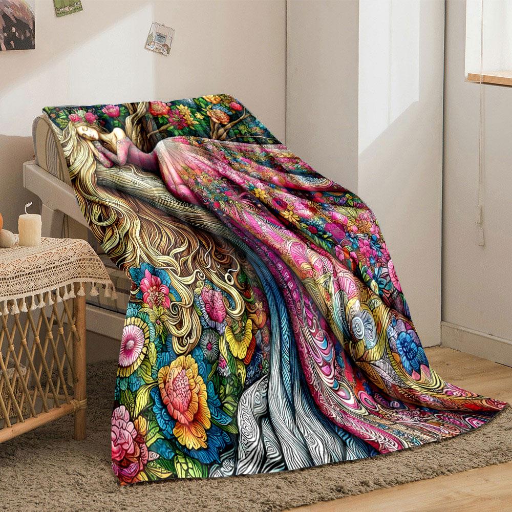 Bohemian Floral Fairy Art Blanket bedroom Blanket for Livingroom Couch lunch break Soft throw for Friend's festival Gift