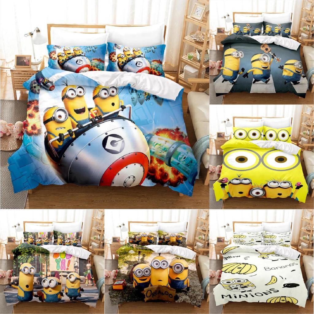 Duvet Anime Minions Cover Set Comforte Printed Cartoon Twin Bedding Christmas