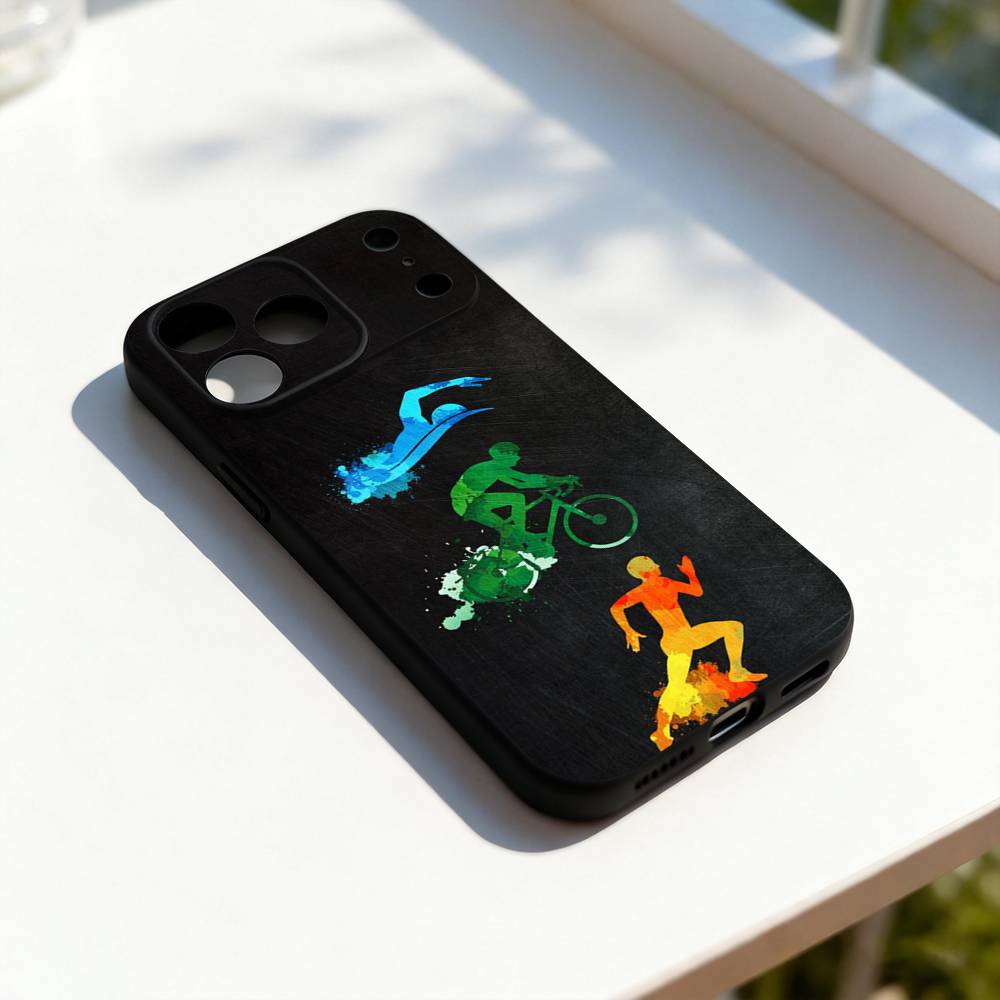 

Triathlon Swim Bike Run Tri Phone Case Silicone Black Soft For iPhone 17,16,15,14,13,12,11,Pro,Max,Plus,E,SE4,Air,Mini iPhone16
