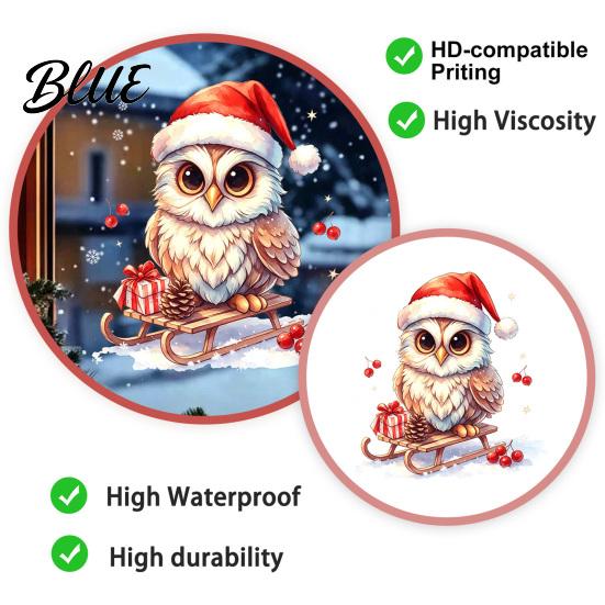 Christmas Window Clings Owl Static Cling Decal Waterproof PVC Decorative Sticker Easy Winter Holiday Scene Stickers Apply Sticker for Home Store And