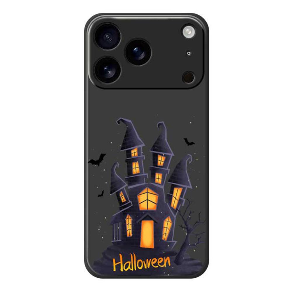 

For iPhone 17 Pro Case Halloween Castle Pattern Printing Straight Edge TPU Phone Back Cover Black