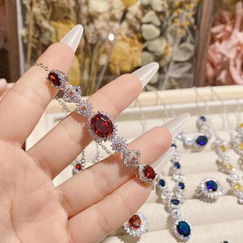 Camellia French Bright Simulation Ruby Bridal Set, 18K Full Diamond Plated Elegant And Noble Earrings Open Ring