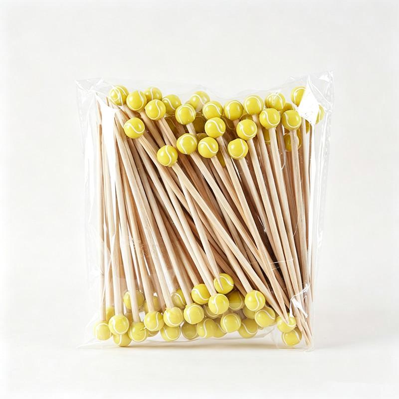 Disposable Party Cocktail Sticks 100Pcs 120mm Yellow Tennis Style for Wedding Birthday Fruit Appetizer Serving