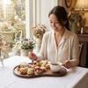 with Coaster Cashew Nut Wood Tray Natural Breakfast Tray Serving Ware Food Dish  Hotel