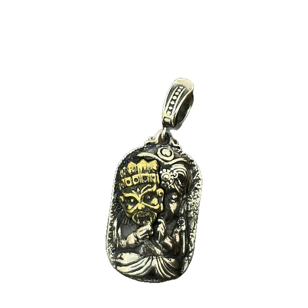 Pendentif Zakiram en Argent Sterling S925 - Bijou Ethnique Rétro représentant le Dieu de la Richesse Tibétain, Collier Unisexe