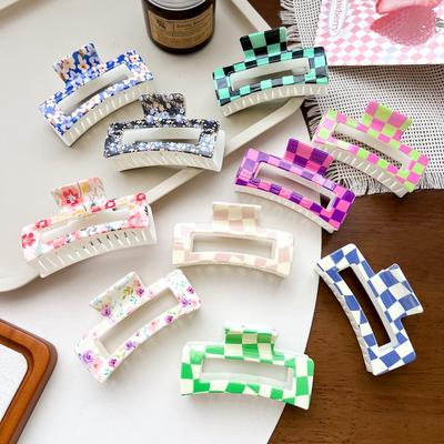 Pinzas para el pelo de tablero de ajedrez impresas en color UV Pinzas de sujeción de colores caramelo Pinzas de tiburón Accesorios para el pelo de niña Pinzas para el pelo