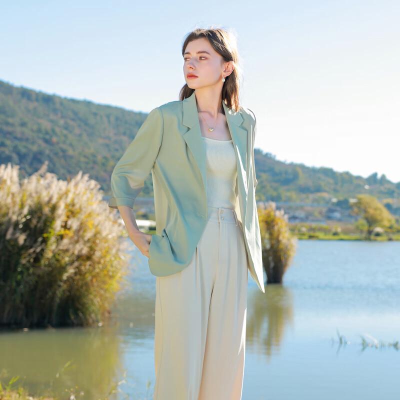 Damen Locker geschnittener Blazer mit Sieben-Viertel-Ärmeln