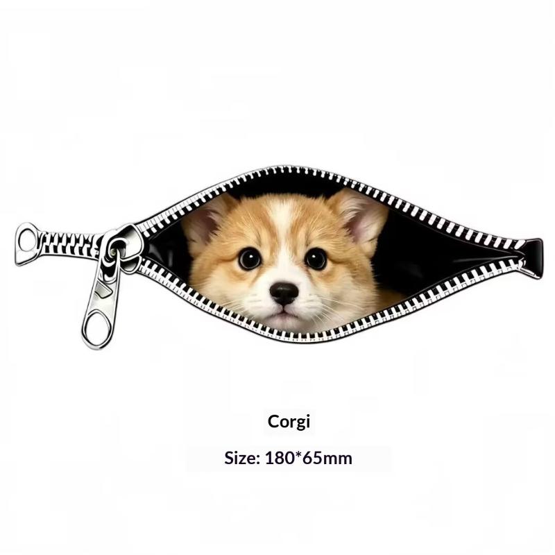 Cat Car Sticker Zipper Cat Puppet Teddy Border Collie Puppy Cute Creative Personality Pet Car Decorative Sticker 1Pc