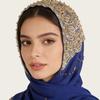 Ethnic Beaded Hijab Scarf for Women Chiffon Musilm Long Scarf Shawls Head Wrap Scarves for Wedding Evening