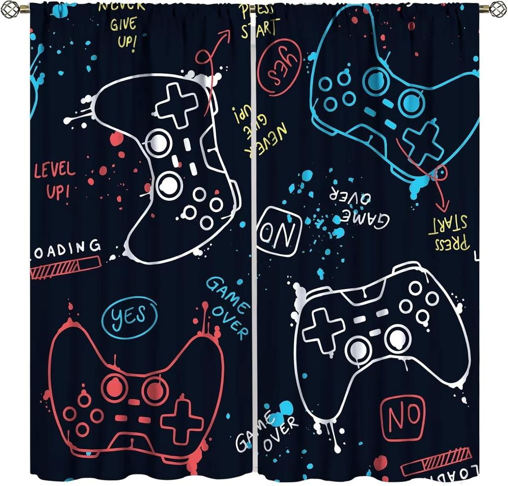 Spiel Vorhänge Cartoon Gamepad Junge Mädchen Teenager Schlafzimmer Neon Dekorativ Küche Wohnzimmer Vorhang Set Bahnen Polyester Perfekt Für Bereich