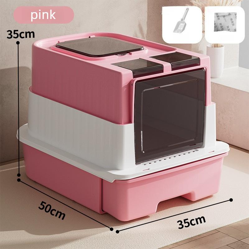 

Large Drawer Cat Litter Box Home Deodorizing Cat Bedpans Enclosed Pet Supplies Cat Toilet Pet Bedpan Tray Pet Cleaning Supplies рожевий