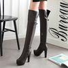 Damstövlar med hög klack höst och vinter vattentäta platå stövlar med tjock klack i stora storlekar europeiska och amerikanska sexiga knähöga stövlar