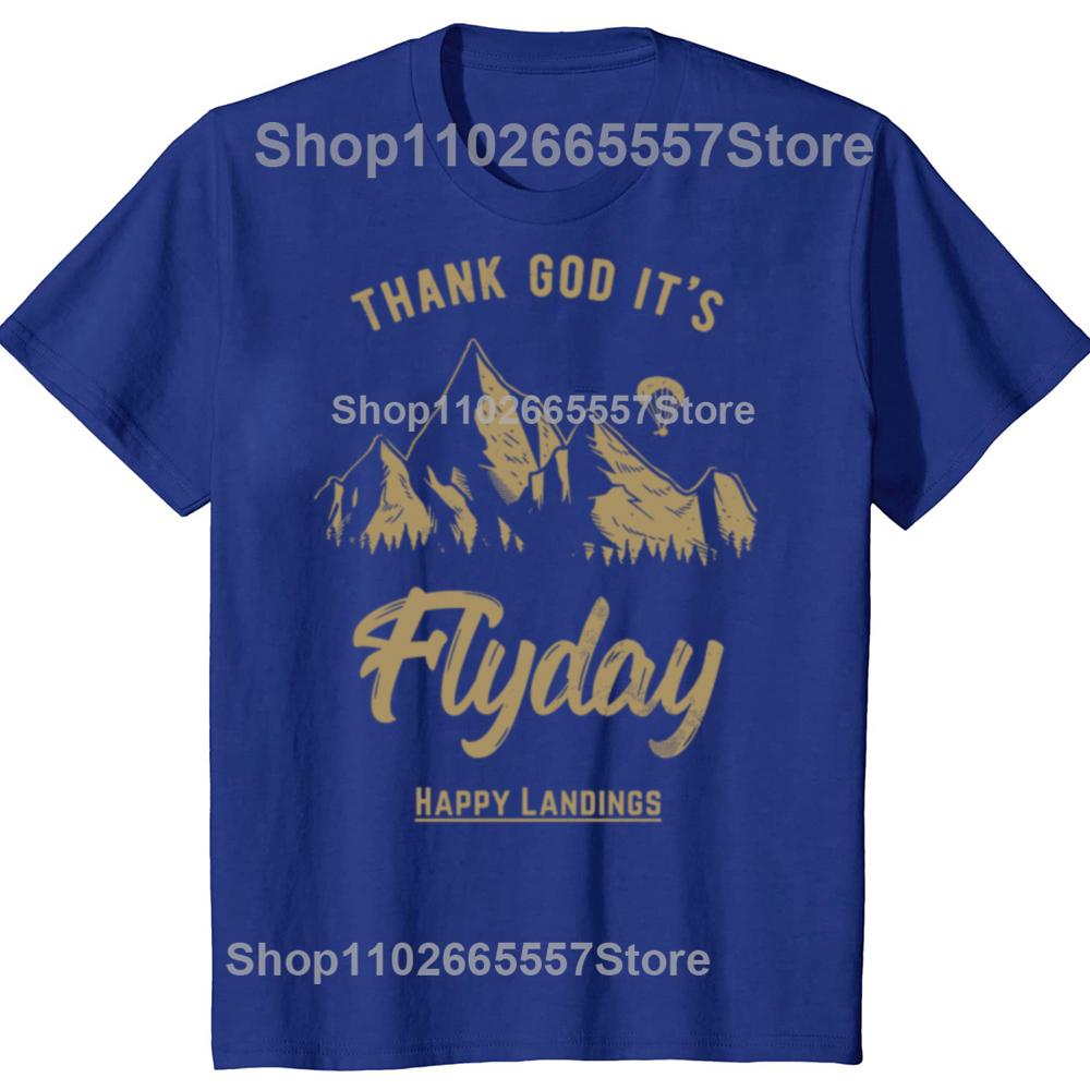 Funny Thank God It's Flyday Retro Paragliding Paraglider T-shirts Men Fashion Casual Tshirt 100% Cotton Loose Oversized T Shirt