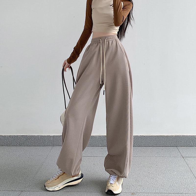 Women's Casual Loose Versatile Sports Pantalones Elastic Waist Drawstring Sweatpants Drapey Feel Straight Leg Pants