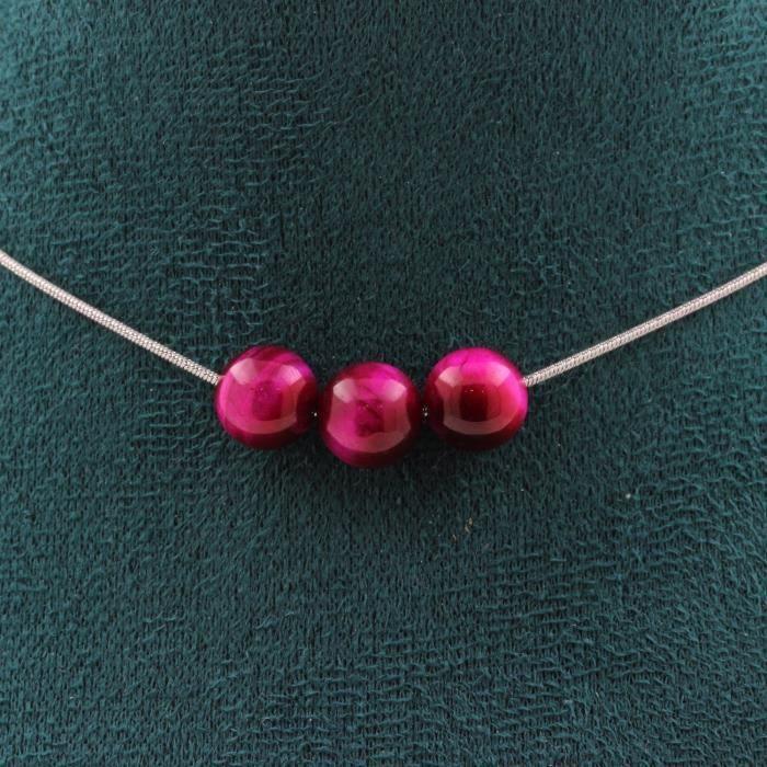 Collier - A Bijoux - Oeil de Tigre fuschia 8 mm - Acier inoxydable - Longueur personnalisable - Mixte