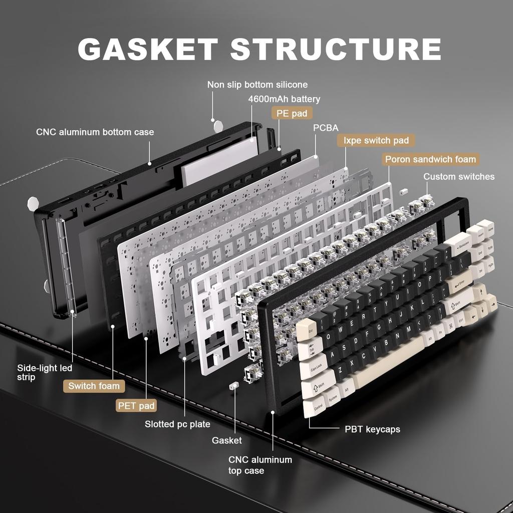 YUNZII AL71 Gaming Full Aluminum Mechanical NKRO Wireless RGB for Technical Standards Compliance Certified Crystal White 68% Keyboard, CNC, Hot-Swap,