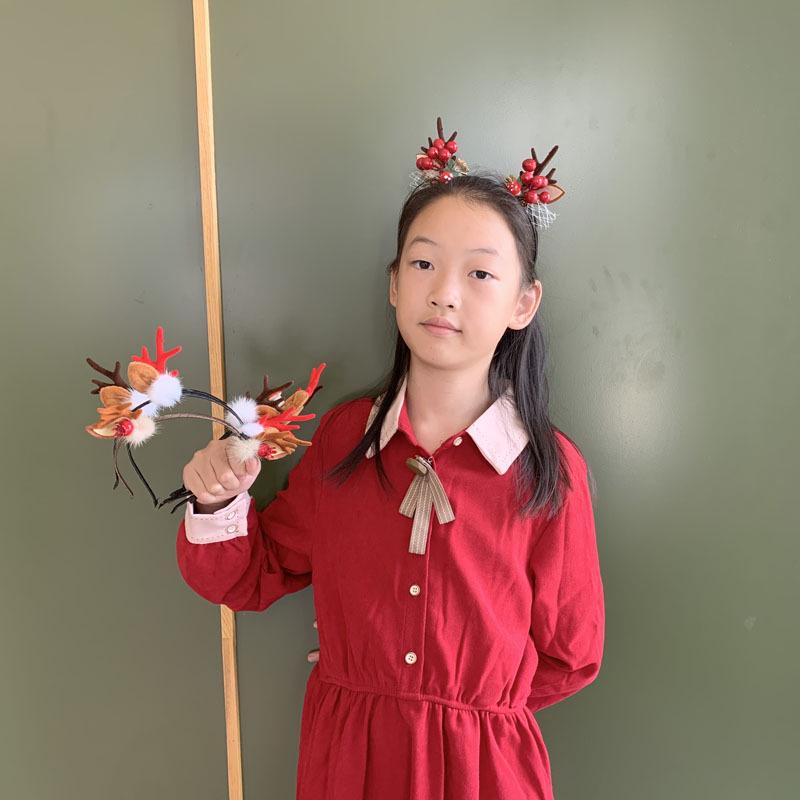 Reindeer Antler Headband with Pom-Pom Hair Clips - Christmas Hair Accessories for Women and Kids