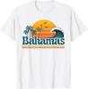 Retro Bahamas Beach Vacation T-Shirt with Palm Tree Sunset Design