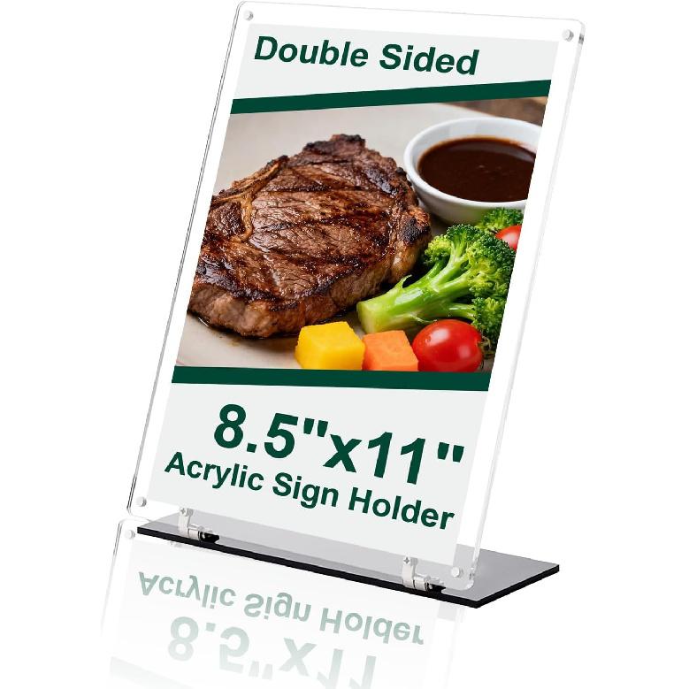 8.5"x11" Acrylic Sign Holder, 180° Adjustable Magnetic Code Sign Menu Stand, Double-Sided Clear Table Paper Display Holder For Office, Store,