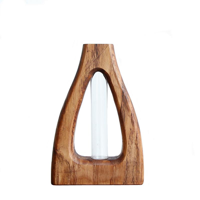Handgefertigte Vase aus Massivholz, ausgehöhltes Glasröhrchen, Blumenarrangement, Hydrokultur, Holzvase, Topfblumen, Wohnaccessoires