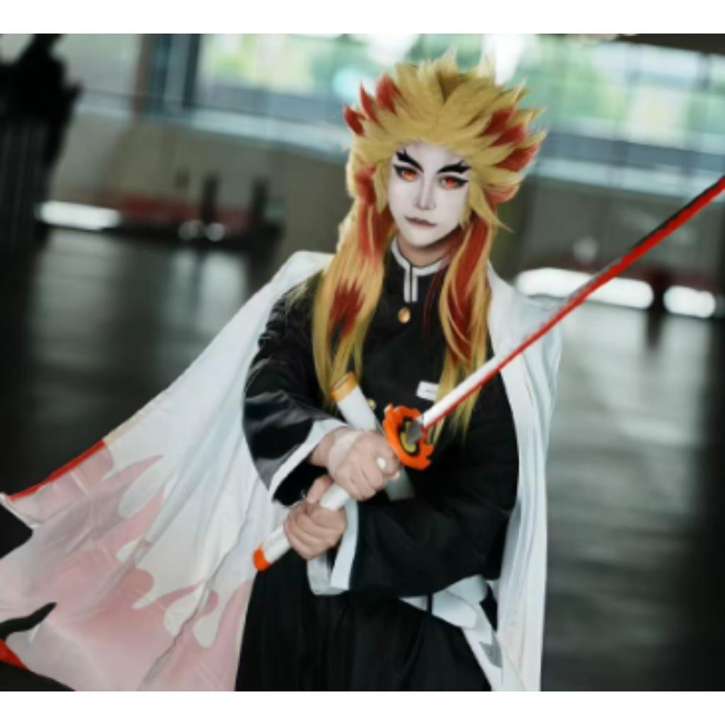 Anime Train Mugen Demon Slayer Rengoku Kyojuro Cosplay Costumes Kimetsu No Yaiba Robe Suits For Adult Kids Wigs Cos Outfit Party