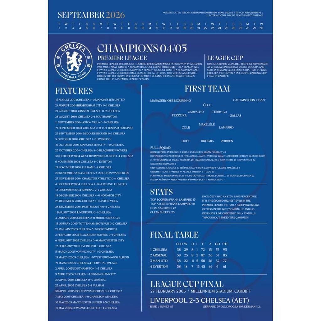 Chelsea FC 2026 Crest Wall Calendar