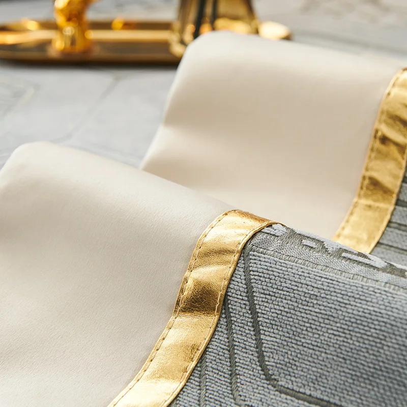 Europe Chenille Sofa Towel Non-slip Jacquard Seat Cushion Luxury Gold Lines Sofa Cover Splicing Wide White Edge Sofa Cushion
