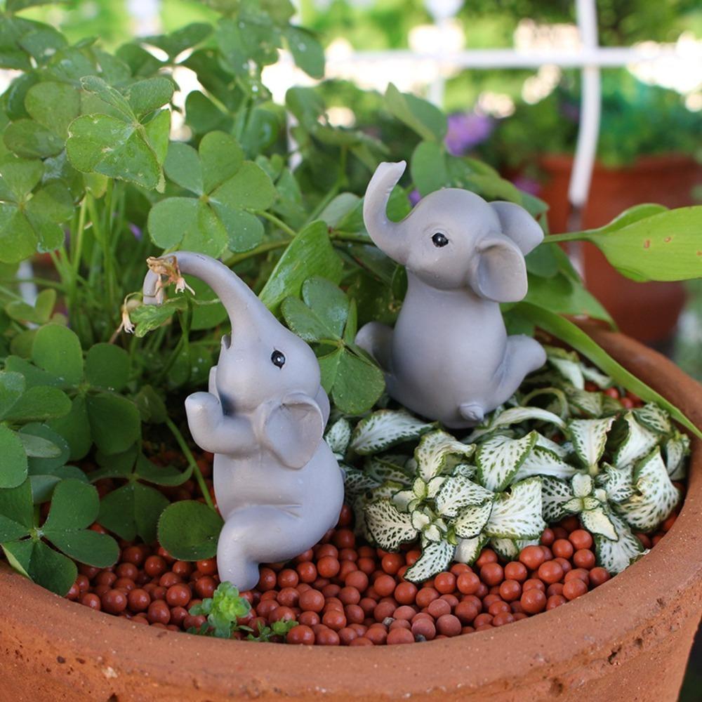 

Cartoon Elephant Figurine Set Resin Crafts Animal Statue For Office Outdoor Plant Decor сірий