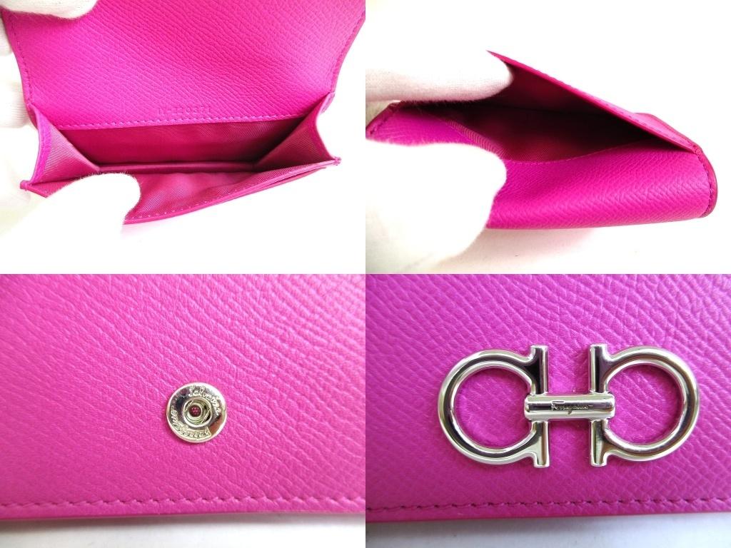 Authentic Salvatore Ferragamo Gancini Silver H/W Pink Leather Business Card Holder #b286  Open Box