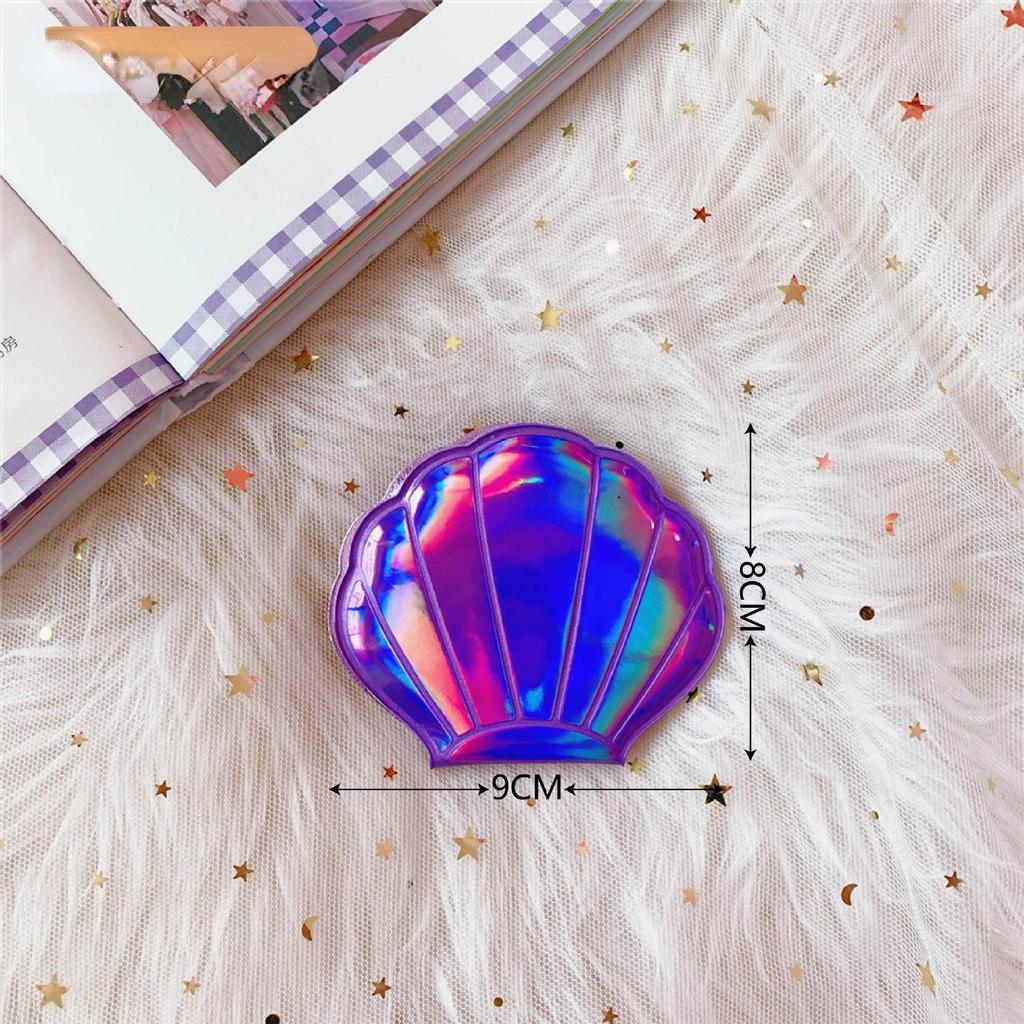 Dream Laser Color Muschelform Schminkspiegel Vergrößerungsspiegel Tragbarer doppelseitiger Klappspiegel Kawaii Make-up-Zubehör